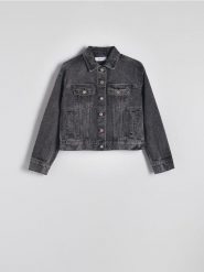 Jeansowa kurtka - szary. Szare kurtki damskie Reserved, l, bez wzorów, z bawełny, bez kaptura. W wyprzedaży za 69.99 zł.