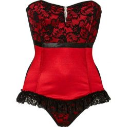Gorset + stringi (2 części) bonprix czerwono-czarny. Body damskie marki bonprix. Za 99.99 zł.