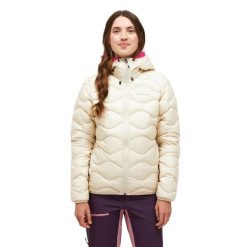 Kurtka Peak Performance puchowa damska Helium Down Hood Jacket beżowa - L. Brązowe kurtki damskie Peak Performance, l, bez wzorów, z puchu, bez kaptura. W wyprzedaży za 999.00 zł.