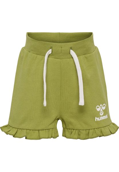 Szorty z falbanką dla dziewczynki Hummel Dream. Zielone spodenki dla dziewczynek Hummel, na lato, bez wzorów, z bawełny, klasyczne, z standardowym stanem. Za 120.00 zł.