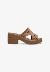 Klapki Dla Dorosłych Crocs Brooklyn Woven Heel Slide. Brązowe klapki damskie Crocs, bez wzorów, z materiału, bez obcasa. Za 263.99 zł.
