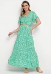 Zielony Komplet z Wiskozy Kopertowy Top i Spódnica Maxi Agardia. Zielone spódnice damskie Born2be, na lato, m, bez wzorów, z wiskozy, maxi, kopertowe. Za 79.99 zł.