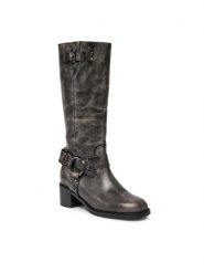 Bronx Kozaki High boots 14291-A Czarny. Czarne kozaki damskie Bronx, ze skóry, bez obcasa, na słupku. Za 1,029.00 zł.