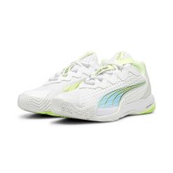 Buty do padla NOVA Elite PUMA White Luminous Blue Fizzy Apple Shadow Gray Yellow. Białe obuwie sportowe damskie Puma, bez wzorów, z materiału. Za 676.00 zł.
