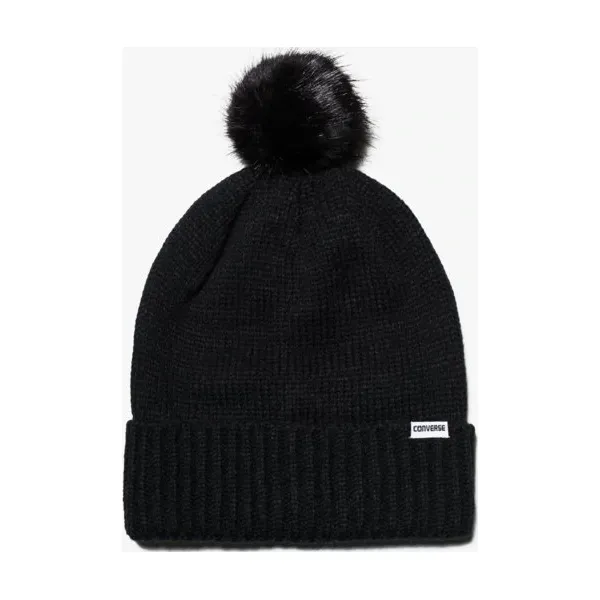 Converse Czapka Fur Pom Knit , czarny, rozmiar ONE SIZE. Czarne czapki i kapelusze damskie Converse, na zimę, bez wzorów, z materiału. W wyprzedaży za 79.99 zł.