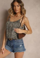 Beżowy Trapezowy Top na Ramiączkach z Bawełny Lunalena. Brązowe bluzki damskie Renee, na lato, l, bez wzorów, z bawełny, bez kołnierzyka, bez ramiączek. Za 29.99 zł.