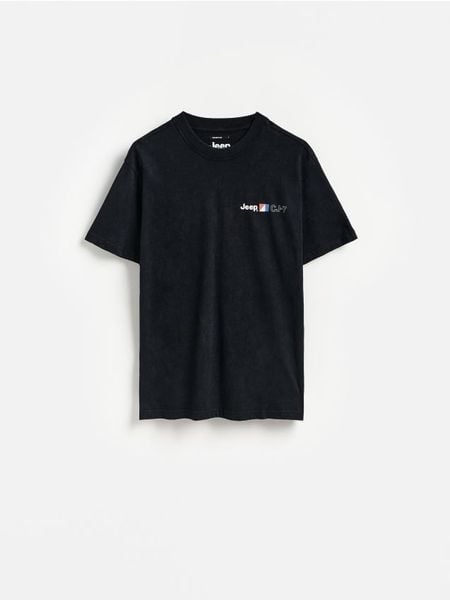 T-shirt Jeep - czarny. Czarne t-shirty męskie Reserved, l, bez wzorów, z bawełny, bez kołnierzyka. Za 79.99 zł.