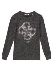 Guess Sweter J5YR01 Z3FP0 Czarny Regular Fit. Czarne swetry dla dziewczynek Guess, z aplikacjami, z wiskozy, bez kołnierzyka, bez ramiączek, bez kaptura. Za 169.99 zł.