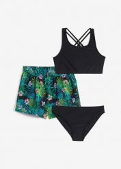 Bikini + szorty (komplet 3-cz.). Czarne spodenki dla dziewczynek bonprix, bez wzorów. Za 114.99 zł.