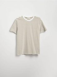 T-shirt regular w paski - oliwkowy. Zielone t-shirty męskie Reserved, l, bez wzorów, z bawełny, bez kołnierzyka. Za 69.99 zł.