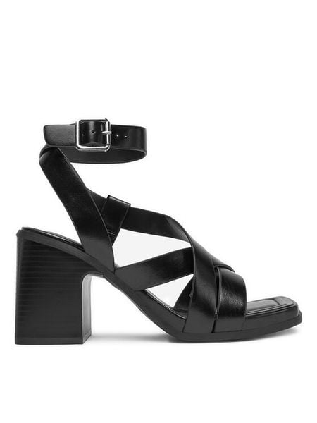 JENNY Sandały JY012768-1 Czarny. Czarne sandały damskie Jenny, bez wzorów, z materiału, bez obcasa, na słupku, bez zapięcia. Za 127.99 zł.