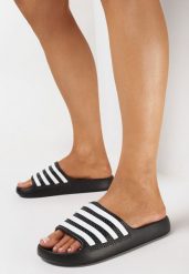 Czarne Klapki Basenowe z Wzorem w Paski Nasile. Czarne klapki damskie Born2be, bez wzorów, klasyczne, bez obcasa. Za 29.99 zł.