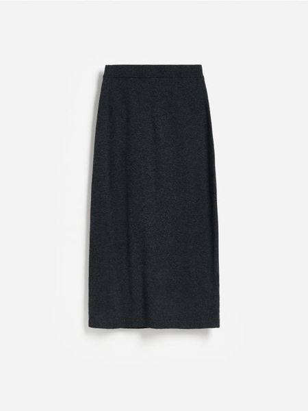 Spódnica midi z dodatkiem wełny - ciemnoszary. Szare spódnice damskie Reserved, l, bez wzorów, z dzianiny, midi, proste. Za 179.99 zł.