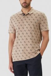 GUESS Beżowa męska koszulka polo w monogram 4G Jacquard, Rozmiar M. Brązowe koszulki polo męskie Guess, m, z aplikacjami, eleganckie, bez ramiączek. W wyprzedaży za 209.99 zł.
