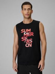 4F Koszulka bez rękawów regular z nadrukiem męska - czarna S. Czarne t-shirty męskie 4f, na lato, m, bez wzorów, z bawełny, klasyczne, bez kołnierzyka. Za 59.99 zł.