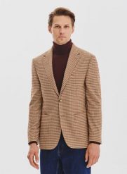 PAKO LORENTE - Beżowa marynarka w pepitkę. Brązowe marynarki męskie Pako Lorente, bez wzorów, z elastanu, casualowe. Za 799.99 zł.