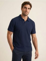 Prążkowana bluza polo z krótkim rękawem - granatowy. Niebieskie bluzy męskie Sinsay, l, bez wzorów, prążkowane, bez kaptura. Za 49.99 zł.