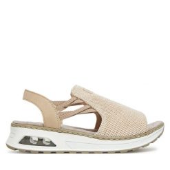 Sandały Rieker. Brązowe sandały damskie Rieker, bez wzorów, bez obcasa, na płaskiej podeszwie, bez zapięcia. Za 329.99 zł.