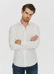 PAKO LORENTE – Koszula w kolorze białym w drobny wzór P24SF-1X-022-B-S - Pako Lorente. Białe koszule męskie Pako Lorente, s, bez wzorów, z elastanu, bez kołnierzyka, bez ramiączek. Za 89.99 zł.