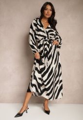 Czarna Sukienka z Gumką w Talii w Abstrakcyjne Paski Senerith. Czarne sukienki damskie Renee, na co dzień, xl, bez wzorów, eleganckie, bez kołnierzyka, bez ramiączek, maxi, kopertowe. Za 49.99 zł.