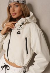 Biała Kurtka w Stylu Oversize z Kapturem i Kieszeniami Lorlio. Białe kurtki damskie Renee, l, bez wzorów, z kapturem. Za 179.99 zł.