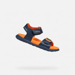 Sandały GEOX J SANDAL FUSBETTO BO Niebieski. Brązowe sandały męskie Geox, ze skóry, bez zapięcia. Za 170.99 zł.
