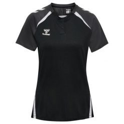 Damska koszulka polo Hummel Lead 2.0. Czarne koszulki sportowe damskie Hummel, bez wzorów, bez kołnierzyka, bez ramiączek, do piłki nożnej. Za 180.00 zł.