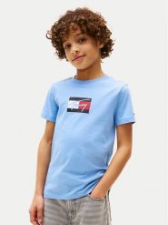 Tommy Hilfiger T-Shirt Script Flag KB0KB09725 Błękitny Regular Fit. Niebieskie t-shirty dla chłopców Tommy Hilfiger, bez wzorów, z bawełny, bez ramiączek. Za 89.99 zł.