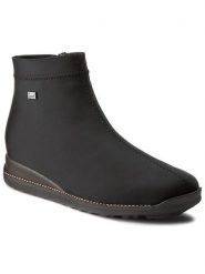 Rieker Botki 98251-00 Czarny. Czarne botki damskie Rieker, ze skóry, bez obcasa, na płaskiej podeszwie, bez zapięcia. Za 279.99 zł.