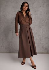 Brązowa Bawełniana Spódnica o Rozkloszowanym Kroju z Plisami Nerimara. Brązowe spódnice damskie Renee, m, z aplikacjami, z bawełny, midi, plisowane. Za 119.99 zł.