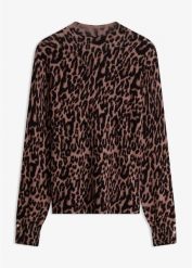 Sweter z cienkiej dzianiny. Brązowe swetry damskie bonprix, bez wzorów, z dzianiny, bez kołnierzyka, bez ramiączek, bez kaptura. Za 159.99 zł.