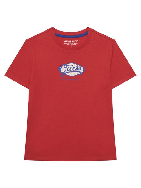 Guess T-Shirt L6RI02 K8HM4 Czerwony Regular Fit. Czerwone t-shirty dla chłopców Guess, z aplikacjami, z bawełny, bez ramiączek. Za 54.99 zł.