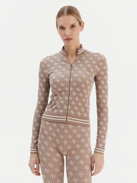 Guess Bluza V5BP08 K2000 Brązowy jasny Slim Fit. Brązowe bluzy damskie Guess, l, z aplikacjami, z syntetyku, bez kaptura. Za 193.99 zł.