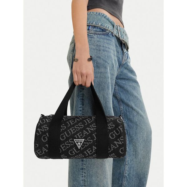 Torebka Guess Jeans. Czarne torebki do ręki damskie Guess Jeans, z aplikacjami, z jeansu, klasyczne, bez dodatków. Za 119.99 zł.