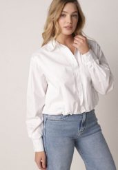 Biała Bawełniana Koszula o Kroju Bombki Oversize Walelia. Białe bluzki damskie Born2be, l, bez wzorów, z bawełny, bez kołnierzyka, bez ramiączek. Za 139.99 zł.
