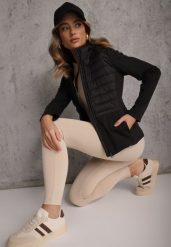 Czarna Przejściowa Kurtka z Pikowaniem i Elastycznymi Rękawami Salisia. Czarne kurtki damskie Renee, l, bez wzorów, z nylonu, z kapturem, tenisowe. Za 129.99 zł.