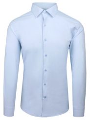 Wyszczuplona, Elegancka Koszula Męska - Victorio - Błękit. Niebieskie koszule męskie Victorio, m, bez wzorów, z bawełny, eleganckie, bez kołnierzyka, bez ramiączek. Za 149.00 zł.