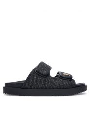 Tommy Hilfiger Klapki Double Strap Raffia FW0FW09122 Czarny. Czarne klapki damskie Tommy Hilfiger, bez wzorów, z syntetyku, bez obcasa. Za 529.99 zł.