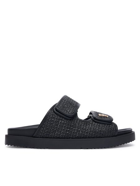Tommy Hilfiger Klapki Double Strap Raffia FW0FW09122 Czarny. Czarne klapki damskie Tommy Hilfiger, bez wzorów, z syntetyku, bez obcasa. Za 529.99 zł.