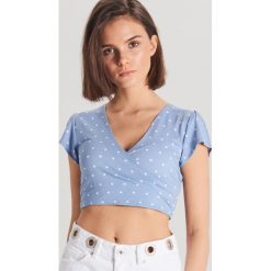 Krótka bluzka z wiązaniem - Niebieski. Bluzki damskie marki Cropp. Za 49.99 zł.
