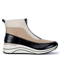 Botki Remonte. Brązowe botki damskie Remonte, bez obcasa, na koturnie, bez zapięcia. Za 272.99 zł.