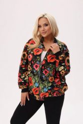 Kurtka bomberka MAKOVSKA w streetwearowym wydaniu - print w maki na czarnym tle PLUS SIZE XXL OVERSIZE. Czarne kurtki damskie Moda Size Plus Iwanek, plus size, bez wzorów, z bawełny, bez kaptura. Za 279.90 zł.
