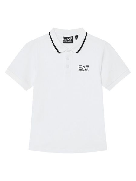 EA7 Emporio Armani Polo 7B000023 AF12901 U0002 Biały Regular Fit. Białe t-shirty dla chłopców EA7 Emporio Armani, bez wzorów, z bawełny, bez ramiączek. Za 149.99 zł.