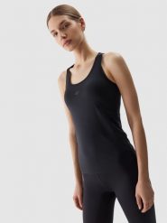 4F Top treningowy z materiału z recyklingu damski - czarny XS. Czarne koszulki sportowe damskie 4f, xs, bez wzorów, z dzianiny, bez kołnierzyka, bez ramiączek, do biegania. W wyprzedaży za 39.99 zł.