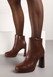 Brązowe Eleganckie Botki na Słupkowym Obcasie Tobizola. Brązowe botki damskie Born2be, z jeansu, eleganckie, bez obcasa, na obcasie, bez zapięcia. Za 64.99 zł.