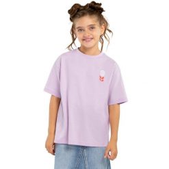 Koszulka bawełniana lifestyle krótki rękaw dziewczęca Lully-G. Fioletowe bluzki dla dziewczynek SIROKO, bez wzorów, z bawełny, bez ramiączek. Za 42.00 zł.
