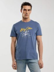 Koszulka męska z nadrukiem niebieska Stelianer 402. Niebieskie t-shirty męskie Big Star, l, bez wzorów, z denimu, retro, bez kołnierzyka. W wyprzedaży za 59.99 zł.