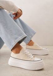 Beżowe Trampki VICES na Platformie z Ozdobnym Paskiem Wokół Podeszwy Rionira. Brązowe trampki i tenisówki damskie Renee, bez wzorów, z koronki, klasyczne, bez zapięcia. Za 89.99 zł.