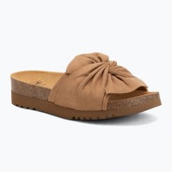 Klapki damskie Scholl Princess Med. Brązowe klapki damskie Scholl, bez wzorów, z materiału, eleganckie, bez obcasa. Za 289.99 zł.