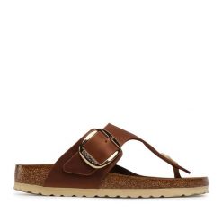 Japonki Birkenstock. Brązowe klapki damskie Birkenstock, bez wzorów, bez obcasa. Za 519.99 zł.